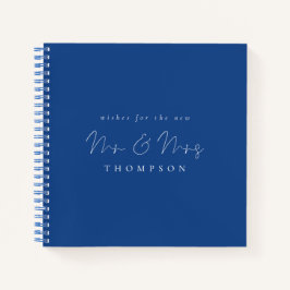 Minimalistisch script Mr. Mrs Wedding Blue Gastenb Notitieboek