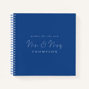 Minimalistisch script Mr. Mrs Wedding Blue Gastenb Notitieboek