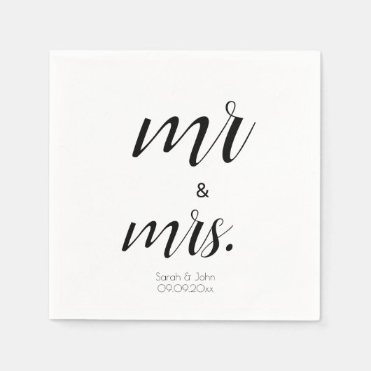 Minimalistisch script Mr & Mrs Zwart & Wit Trouwfe Servet (Voorkant)