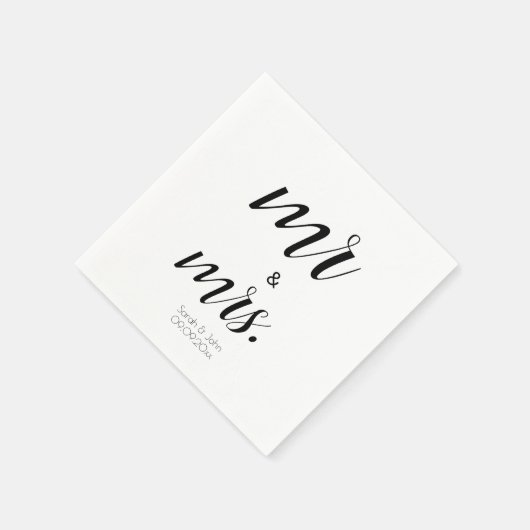 Minimalistisch script Mr & Mrs Zwart & Wit Trouwfe Servet (Hoek)