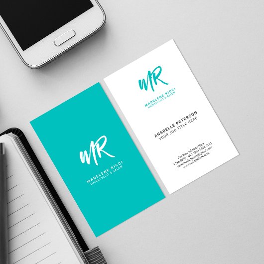 Minimalistisch Script Name Initiaal | Green Tosca Visitekaartje