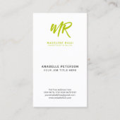 Minimalistisch Script Name Initiaal | Lime Green Visitekaartje (Achterkant)