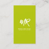 Minimalistisch Script Name Initiaal | Lime Green Visitekaartje (Voorkant)