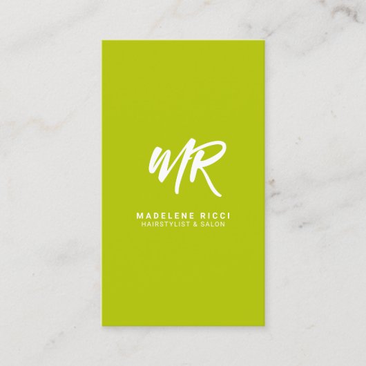 Minimalistisch Script Name Initiaal | Lime Green Visitekaartje (Voorkant)