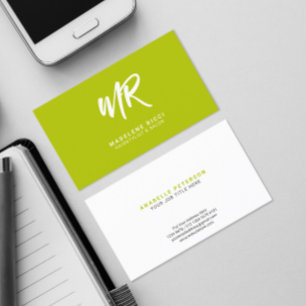 Minimalistisch Script Name Initiaal Lime Green Visitekaartje