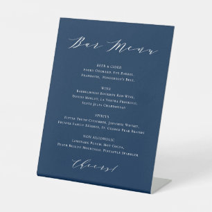 Minimalistisch Script Navy Blue Wedding Bar Menu P Reclamebord Met Voetstuk