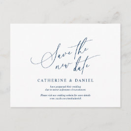 Minimalistisch script, Navy Blue, Wedding Postpone Briefkaart