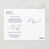 Minimalistisch script, Navy Blue, Wedding Postpone Briefkaart (Achterkant)