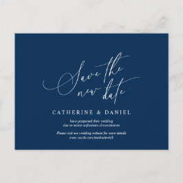 Minimalistisch script, Navy Blue, Wedding Postpone Briefkaart
