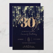 Minimalistisch Script Navy en Gold 30e verjaardag Kaart (Voorkant / Achterkant)