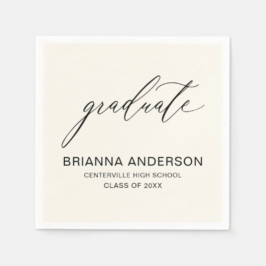 Minimalistisch Script Neutral Cream Beige Afstuder Servet (Voorkant)