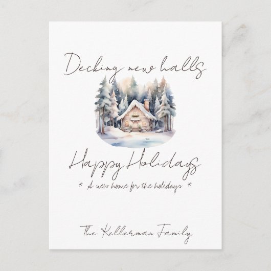 Minimalistisch script, New House waterverf Christm Feestdagenkaart (Voorkant)