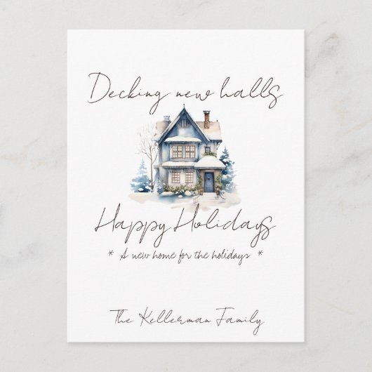 Minimalistisch script, New House waterverf Christm Feestdagenkaart (Voorkant)