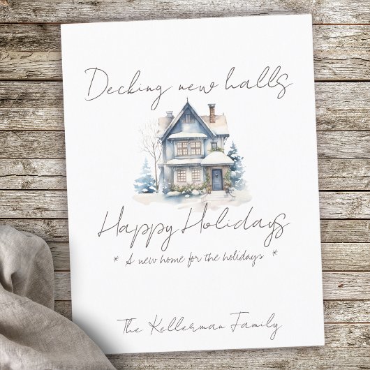 Minimalistisch script, New House waterverf Christm Feestdagenkaart