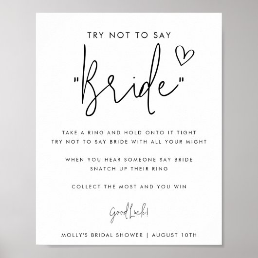 Minimalistisch Script Niet Zeggen Bruid Shower Spe Poster (Voorkant)
