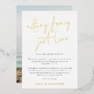 Minimalistisch script Niets bijzonders Elopement E Folie Uitnodiging