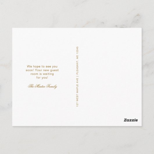 Minimalistisch script Nieuwe aankondiging van adre Briefkaart (Achterkant)