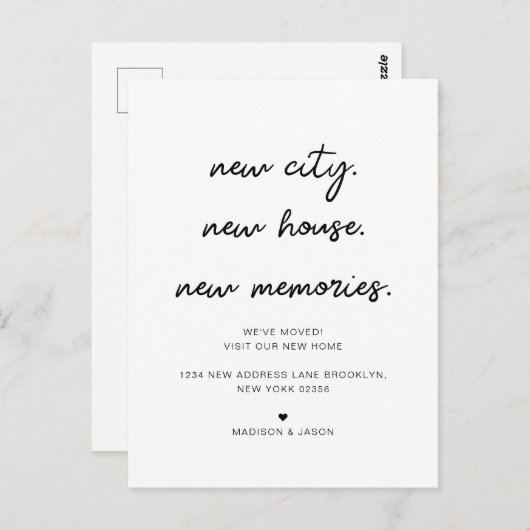Minimalistisch Script Nieuwe Home Verhuisaankondig Briefkaart (Voorkant / Achterkant)