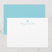 Minimalistisch Script Oceanblauw Hart Persoonlijk Notitiekaartje (Voorkant / Achterkant)