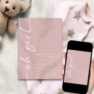 Minimalistisch Script Oh Meisje Dusty Roos Baby sh Kaart