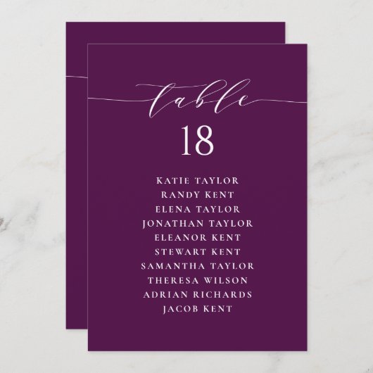 Minimalistisch Script Paarse Zitplannummer (Voorkant / Achterkant)