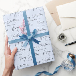 Minimalistisch Script Pastel Blauw Vrolijk Kerstfe Cadeaupapier