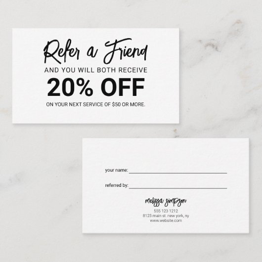 Minimalistisch script penseel wit aanbevelingskaartje (Voorkant / Achterkant)