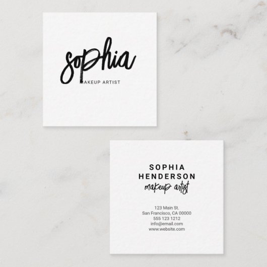 Minimalistisch script penseel wit vierkante visitekaartje (Voorkant / Achterkant)