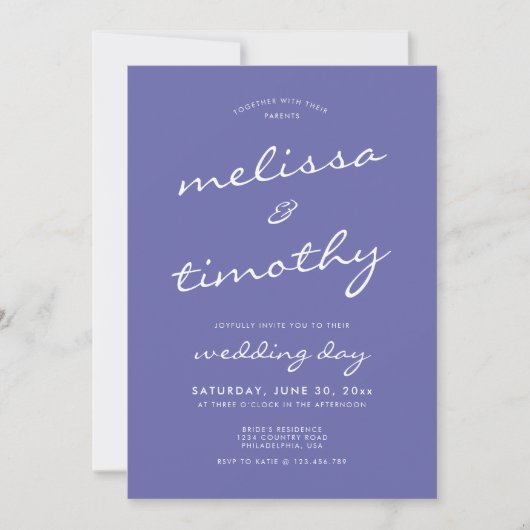 Minimalistisch script Periwinkle Blue Wedding Kaart (Voorkant)
