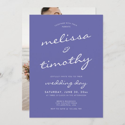 Minimalistisch script Periwinkle Blue Wedding Kaart (Voorkant / Achterkant)