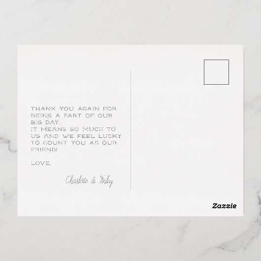 Minimalistisch script persoonlijk huwelijksbedankj folie feestdagen briefkaart (Achterkant)