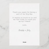 Minimalistisch script persoonlijke bruiloft Dank u Folie Feestdagenkaart (Achterkant)