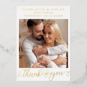 Minimalistisch script persoonlijke bruiloft Dank u Folie Feestdagenkaart (Voorkant)
