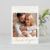 Minimalistisch script persoonlijke bruiloft Dank u Folie Feestdagenkaart (Staand Voorkant)