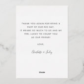 Minimalistisch script persoonlijke bruiloft Dank u Folie Feestdagenkaart (Achterkant)