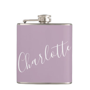 Minimalistisch script Persoonlijke naam Stof Lilac Heupfles