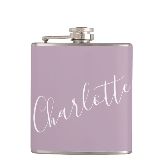 Minimalistisch script Persoonlijke naam Stof Lilac Heupfles (Voorkant)