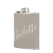 Minimalistisch script persoonlijke naam Taupe Brow Heupfles (Links)