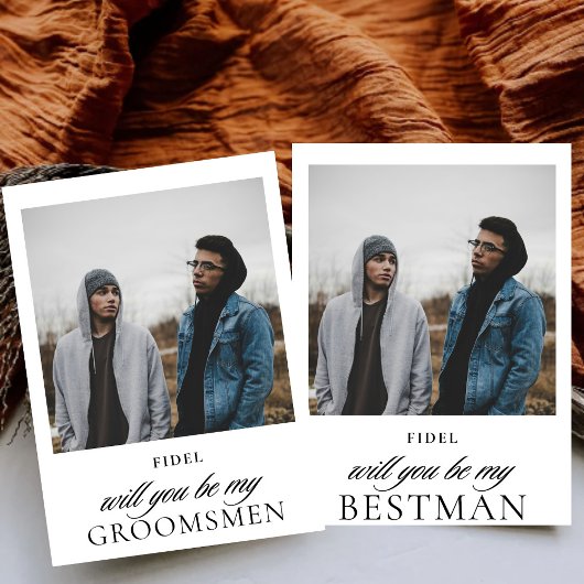 Minimalistisch Script Photo Groomsmen voorstel Kaart