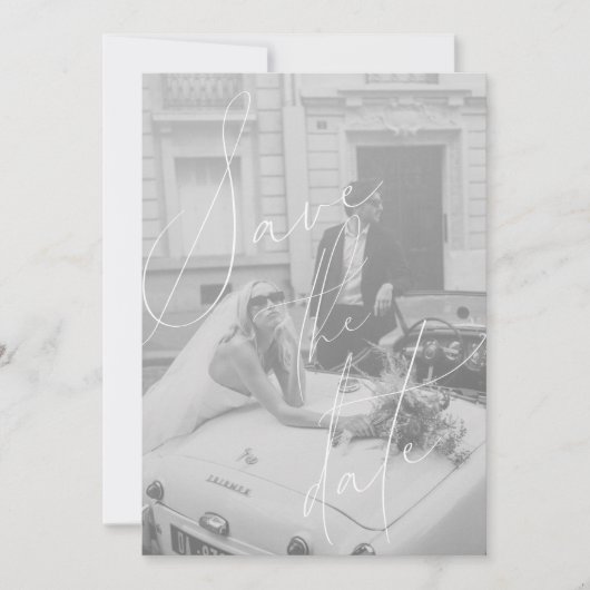 Minimalistisch script plat save the date kaart (Voorkant)