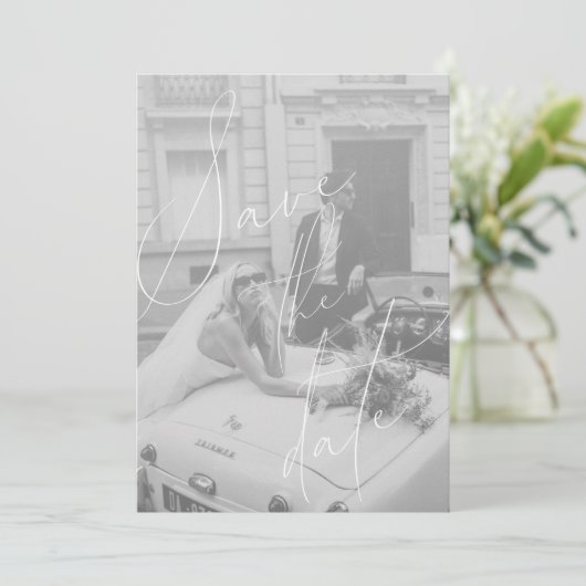 Minimalistisch script plat save the date kaart (Staand voorkant)