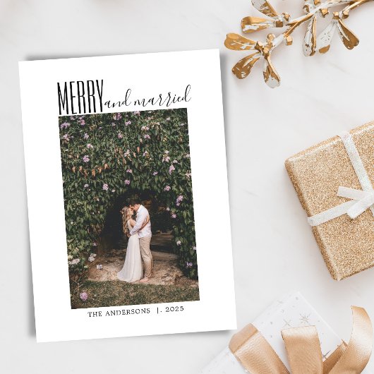 Minimalistisch Script Prettig Getrouwd Foto Kerstm Feestdagenkaart