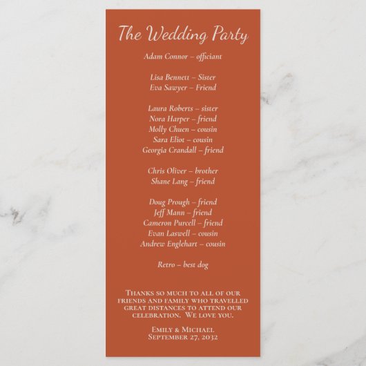 Minimalistisch Script Pumpkin Spice Programma Programmakaart (Achterkant)