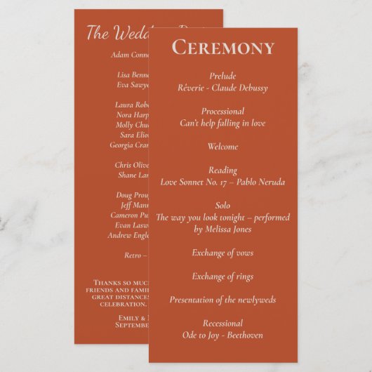 Minimalistisch Script Pumpkin Spice Programma Programmakaart (Voorkant / Achterkant)