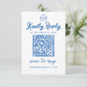 Minimalistisch script QR Code Blue Envelope Weddin RSVP Kaartje (Staand voorkant)