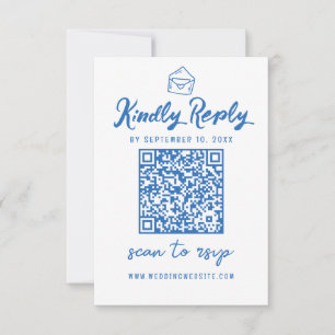 Minimalistisch script QR Code Blue Envelope Weddin RSVP Kaartje
