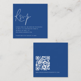 Minimalistisch Script QR Code Bruiloft Blauw RSVP Informatiekaartje
