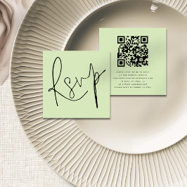 Minimalistisch Script QR Code Limoen Cream Wedding Informatiekaartje