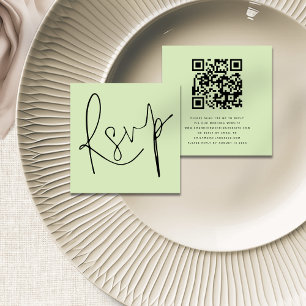 Minimalistisch Script QR Code Limoen Cream Wedding Informatiekaartje