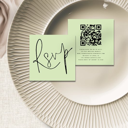 Minimalistisch Script QR Code Limoen Cream Wedding Informatiekaartje